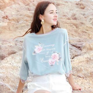 Floral Print Mesh Overlay Short Sleeve T-shirt