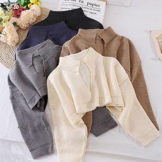 Polo-neck Cropped Knit Top