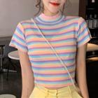 Striped Cropped T-shirt As Shown In Figure - One Size