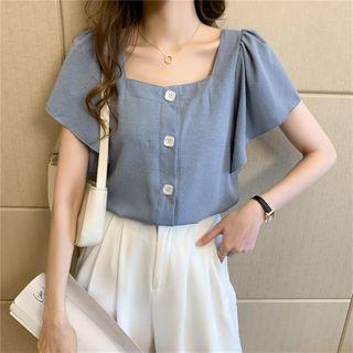 Short-sleeve Square-neck Chiffon Blouse