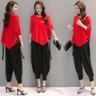 Set: 3/4-sleeve Top + Cropped Harem Pants