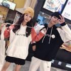 Couple Matching Color Block Japanese Character Hoodie