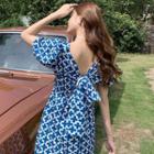Short-sleeve Floral Print Tie-back A-line Dress