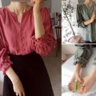Open-placket Frill-cuffed Blouse