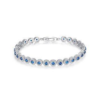 Fashion And Elegant Geometric Round Blue Cubic Zirconia Bracelet 17cm Silver - One Size