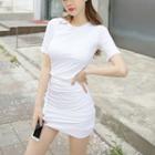 Short-sleeve Mini Sheath Shirred Dress