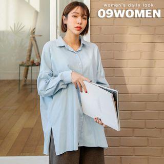 Plus Size Slit-side Cotton Shirt