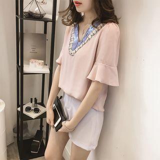 Sequined V-neck Short-sleeve Top