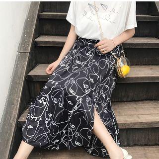 Print A-line Midi Slit Skirt