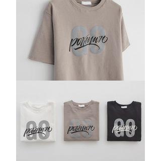 Short-sleeve Lettering Napped T-shirt