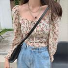Long-sleeve Floral Top Top - Floral - Almond - One Size