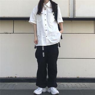 Plain Pocket Detail Elbow-sleeve Shirt