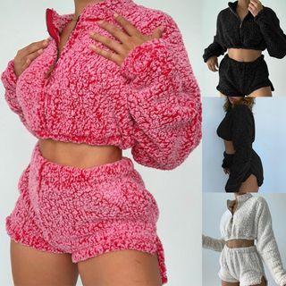 Set: Fleece Crop Jacket + Shorts