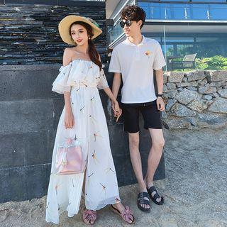 Couple Matching Elbow-sleeve A-line Maxi Dress / Polo Shirt / Shorts