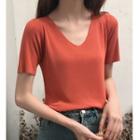 Plain Short-sleeve Knitted Top
