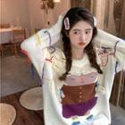 Round-neck Printed Oversize Sweater White - One Size