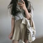 Eyelet Lace Short-sleeve Shirt / Plain Skirt