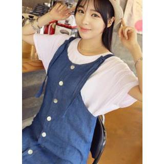 Button-detail Denim Suspender Dress