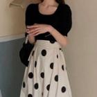 Dotted Midi A-line Skirt / Short-sleeve Knit Top