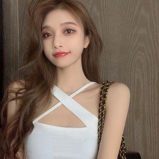 Cross-strap Plain Cropped Camisole Top