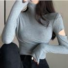 Long-sleeve Turtleneck Cutout Cropped Top