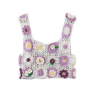 Check Crochet Crop Tank Top 6001 - Purple & White - One Size