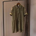 Short-sleeve Lettering Shirt Dress Green - One Size