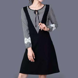 Plaid Panel Mock Two-piece A-line Dress