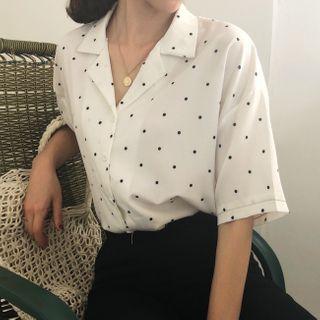 Elbow-sleeve Dot Print Shirt