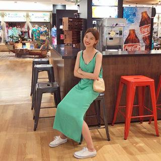 Spaghetti-strap Colored Maxi Dress
