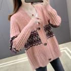 Snowflake Print Cable Knit Cardigan