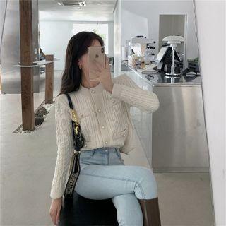 Faux Pearl Button Cable-knit Cardigan
