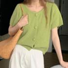 Short-sleeve Plain Knit Cardigan Green - One Size