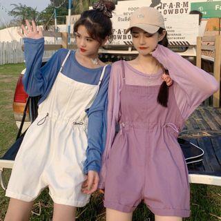 Set: Plain Long-sleeve T-shirt + Suspender Shorts