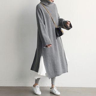 Turtleneck Long-sleeve Midi Sweater Dress