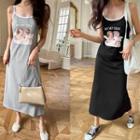 Sleeveless Angel Print Ringer Long Dress