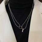 Geometric Pendant Layered Alloy Necklace Double Layers - Square - Silver - One Size