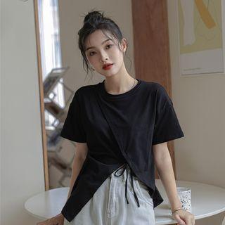Short-sleeve Drawstring Slit T-shirt