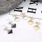 925 Sterling Silver Bow & Faux Crystal Square Dangle Earring