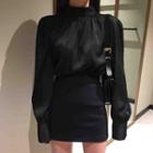 Plain Long-sleeve Blouse / Mini Skirt