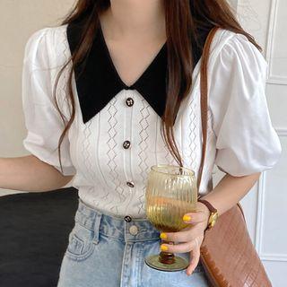 Puff-sleeve Collar Knit Top