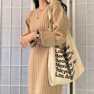 Ribbed Knit Midi A-line Sweater Dress