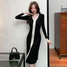 V-neck Two Tone Knit Dress