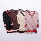 Panel V-neck Long-sleeve Knit Top