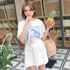 Printed Short Sleeve T-shirt Dress With Belt