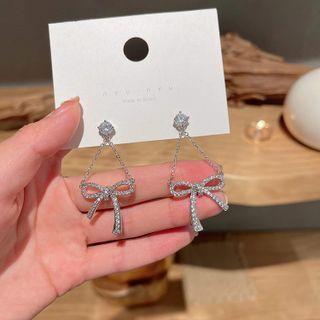 Bow Rhinestone Alloy Dangle Earring 1 Pair - S925 Silver Needle Earring - Silver - One Size