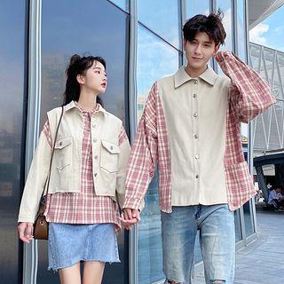 Couple Matching Paneled Plaid Shirt / Vest