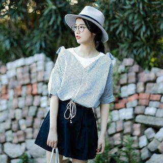 Elbow-sleeve Mock Two Piece Blouse