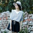 Elbow-sleeve Mock Two Piece Blouse