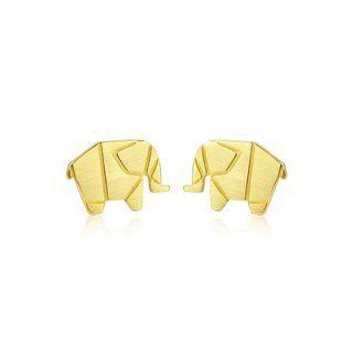 Sterling Silver Plated Gold Simple And Fashion Elephant Stud Earrings Golden - One Size
